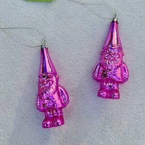New Bright Glass Ornaments Pink Gnomes Gnome Christmas Tree Lot of 2